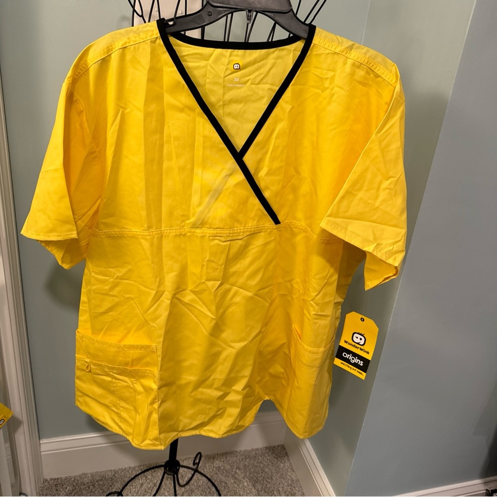 WonderWink Origins Women's Charlie Y-neck Scrub Top Yellow 3X 3XL mock wrap 6026